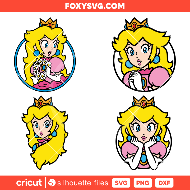 Princess Peach Face Bundle Svg, Mario Bros Characters Svg, Super Mario Svg, Cricut, Silhouette SVG Cut File