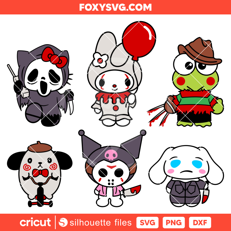 Sanrio Horror Movie Characters Bundle Svg, Kawaii Svg, Halloween Svg, Cricut, Silhouette SVG Cut File