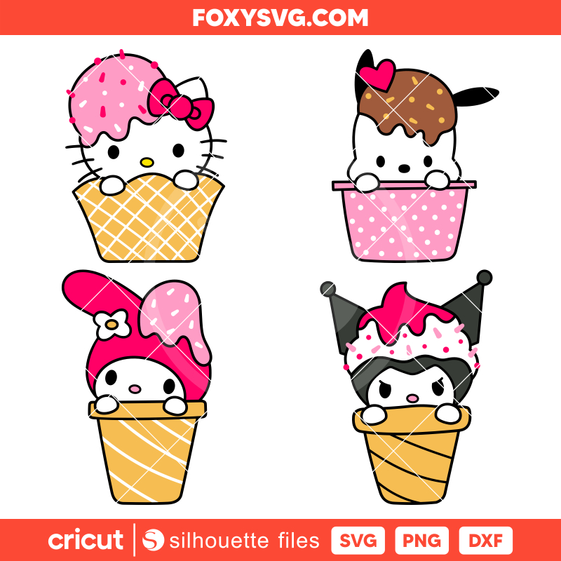 Sanrio Ice Cream Bundle Svg, Sanrio Svg, Kawaii Svg, Cricut, Silhouette SVG Cut File