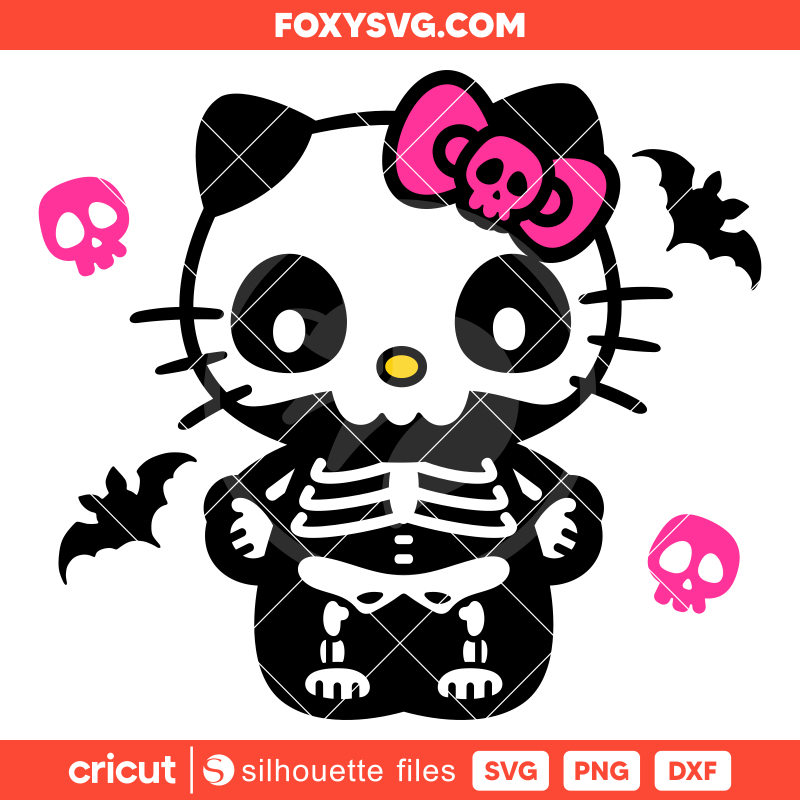 Skeleton Hello Kitty Svg, Halloween Svg, Sanrio Svg, Kawaii Svg, Cricut, Silhouette SVG Cut File