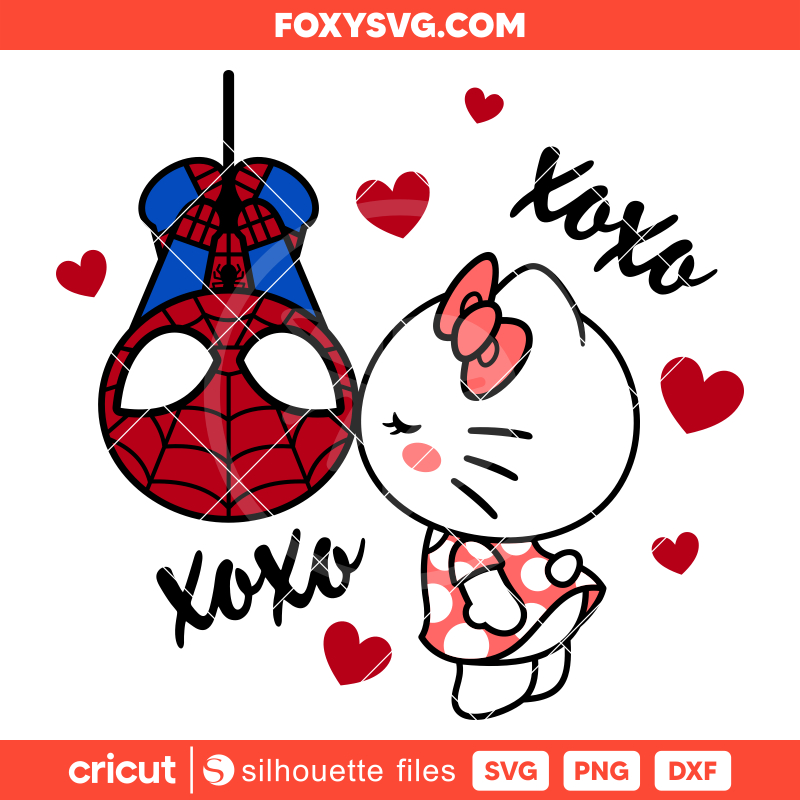 Spider-Man Kissing Hello Kitty Svg, Valentine’s Day Svg, Sanrio Valentine Svg, Kawaii Svg, Cricut, Silhouette SVG Cut File