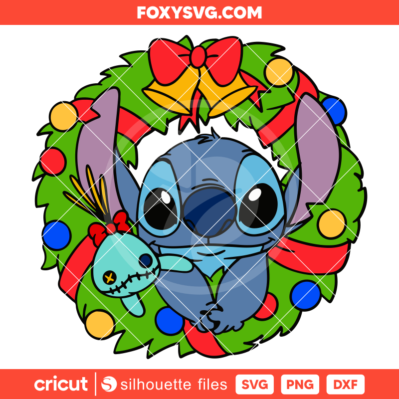 Stitch Christmas Wreath Svg, Christmas Svg, Disney Svg, Cricut, Silhouette SVG Cut File