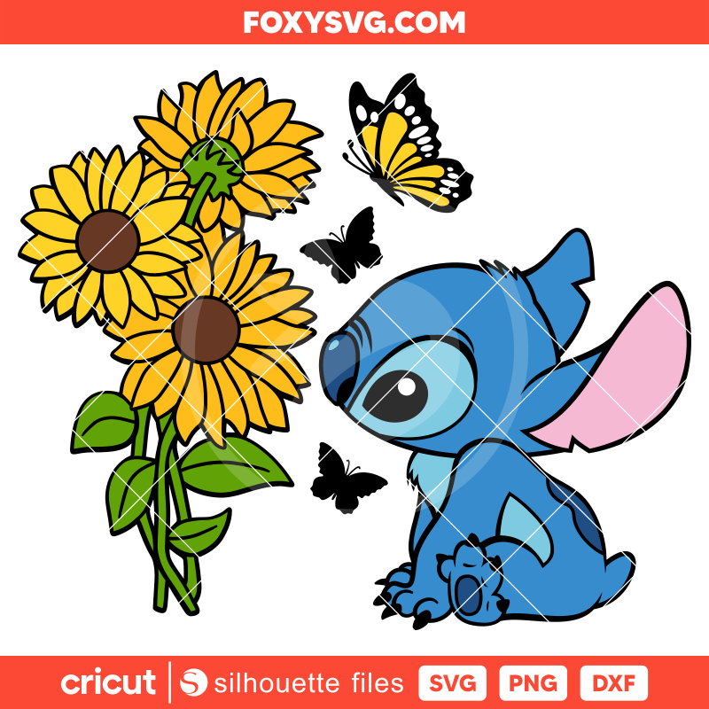 Stitch With Sunflowers Svg, Disney Svg, Cricut, Silhouette SVG Cut File