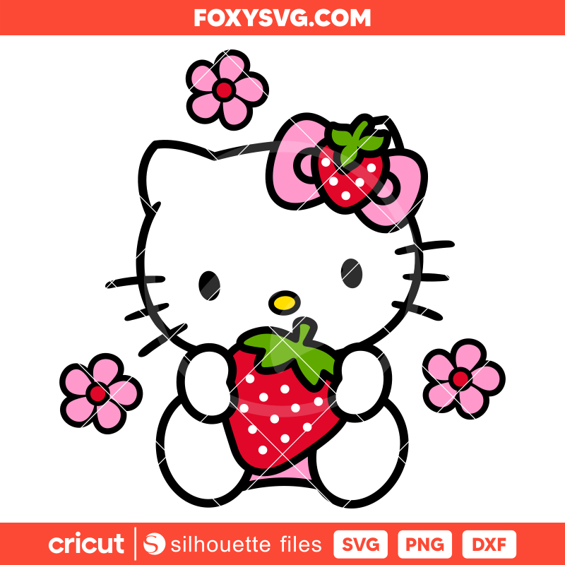 Strawberry Hello Kitty Svg, Sanrio Svg, Hello Kitty Svg, Kawaii Svg, Cricut, Silhouette SVG Cut File