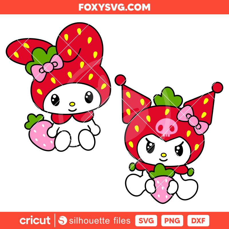Strawberry My Melody & Kuromi Bundle Svg, Sanrio Svg, Kawaii Svg, Cricut, Silhouette SVG Cut File