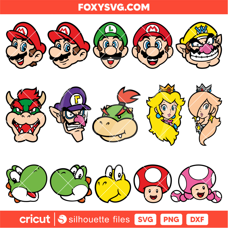 Super Mario Heads Bundle Svg, Mario Characters Svg, Super Mario Svg, Mario Bros Svg, Cricut, Silhouette SVG Cut File