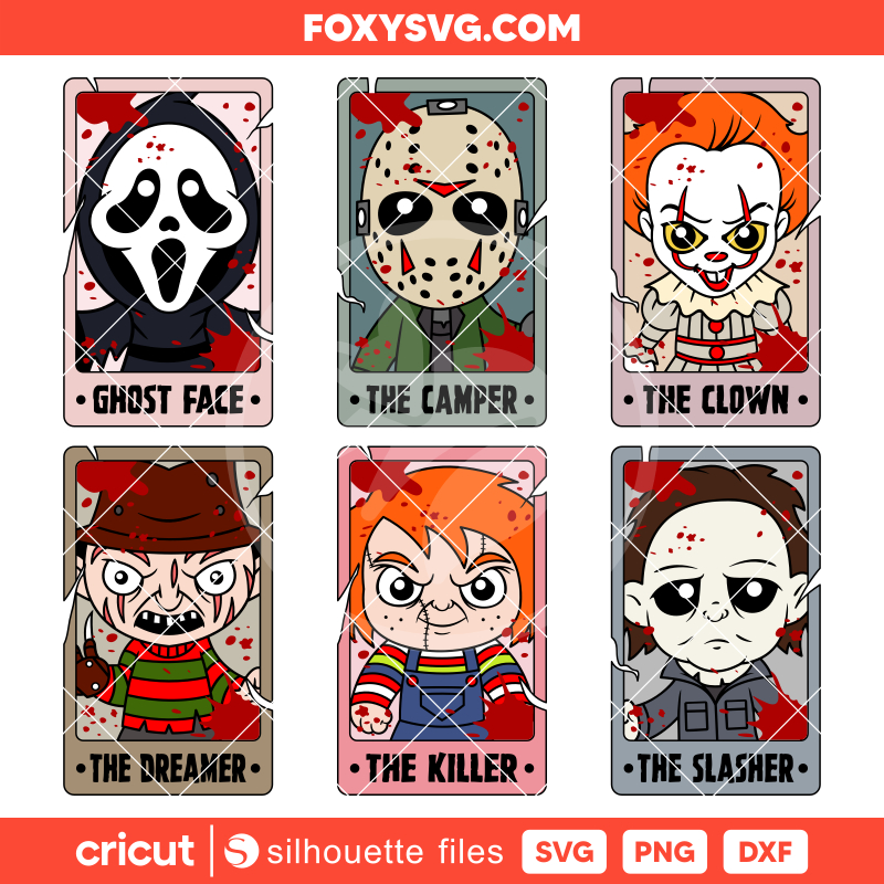 Tarot Card Horror Movie Characters Bundle Svg, Halloween Svg, Cricut, Silhouette SVG Cut File