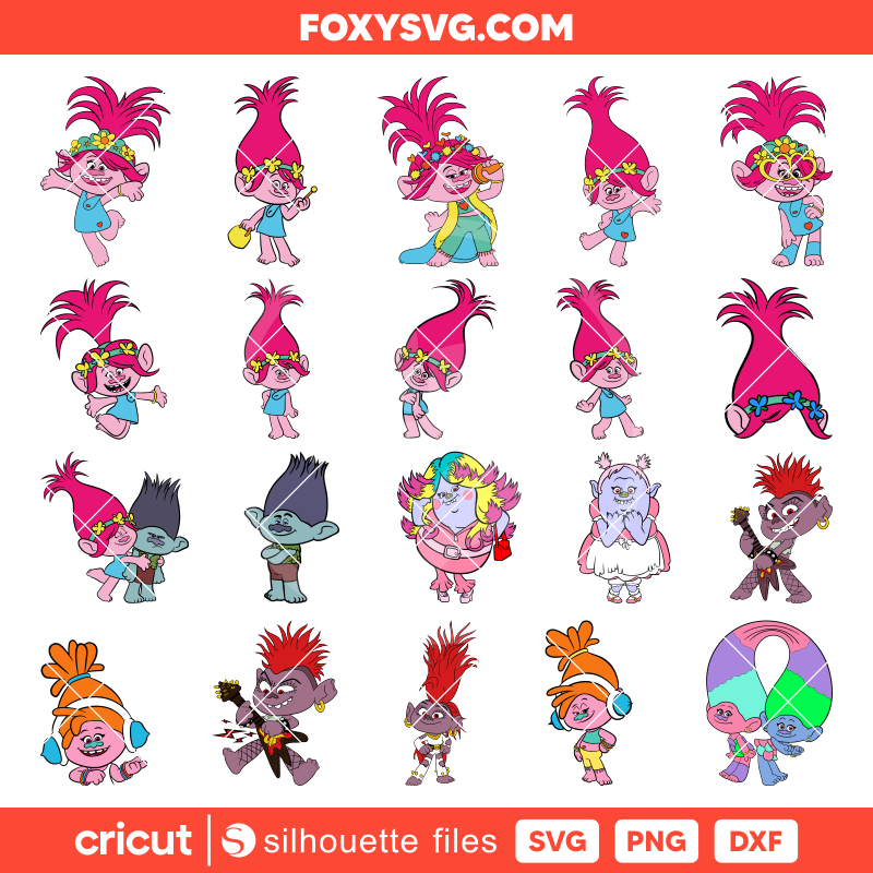 Trolls Svg Bundle, Disney Layered Svg, Cricut, Silhouette SVG Cut File