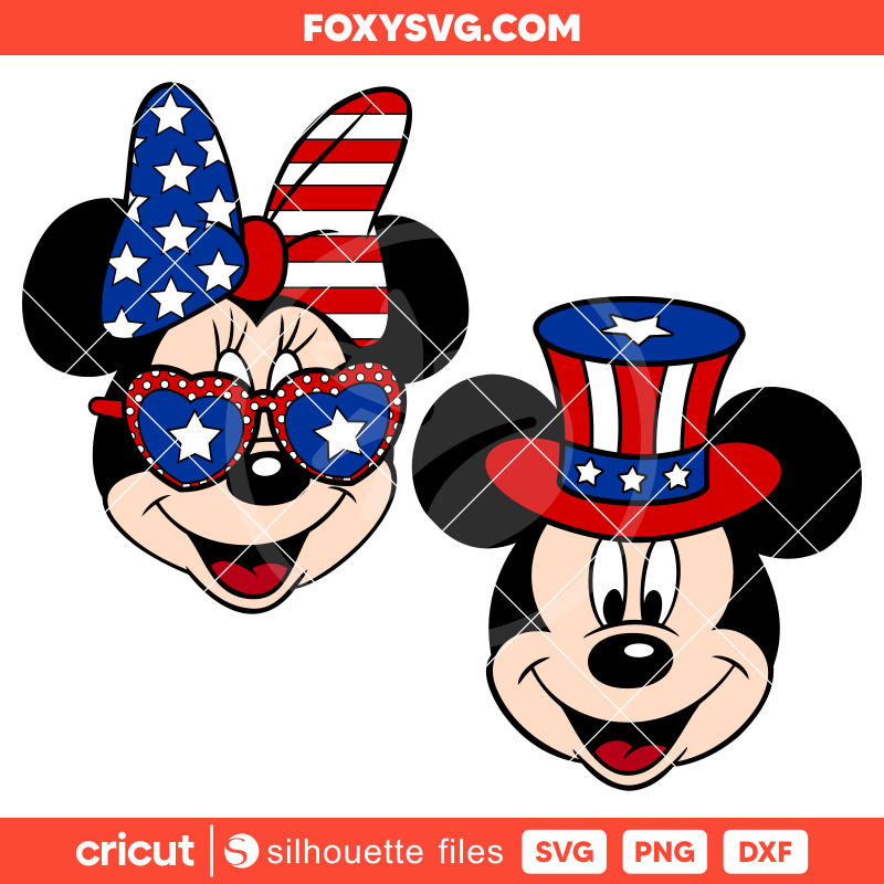 USA Flag Mickey & Minnie Mouse Svg, Disney Svg, Cricut, Silhouette SVG Cut File