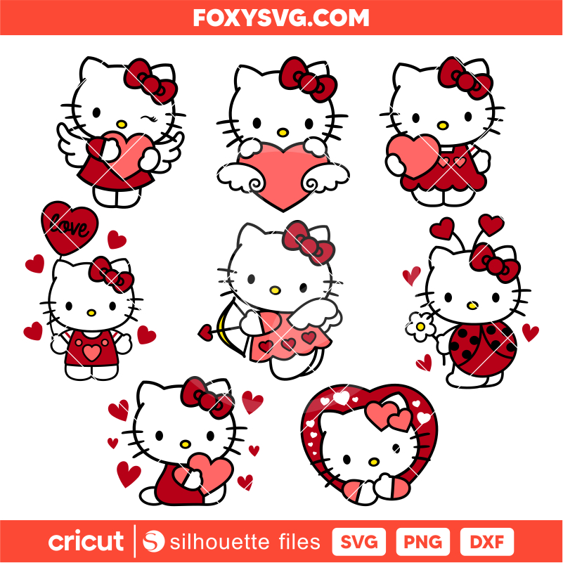 Valentine Hello Kitty Bundle Svg, Valentine’s Day Svg, Sanrio Svg, Cricut, Silhouette SVG Cut File