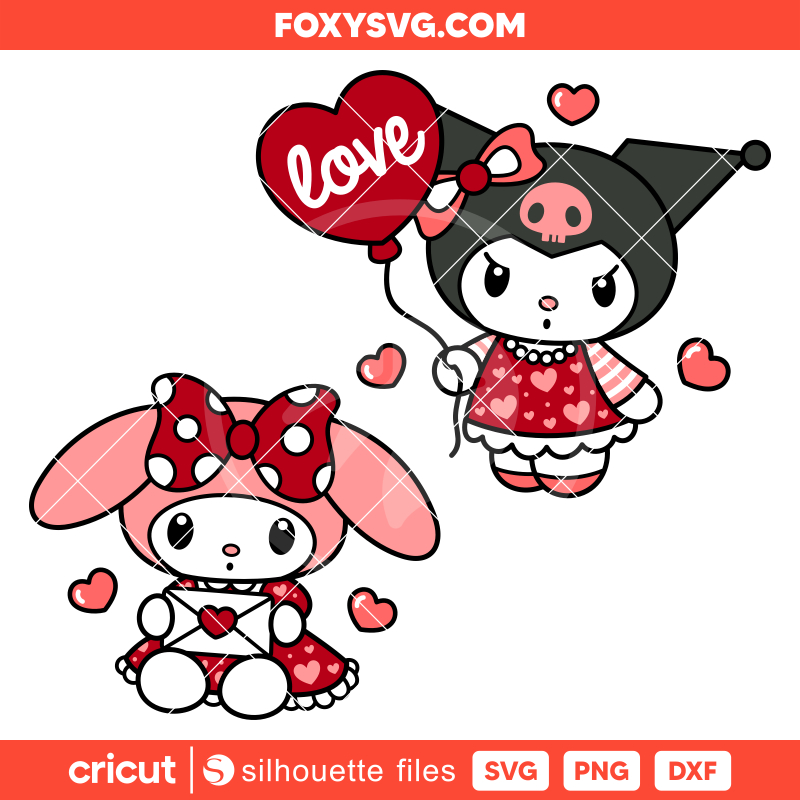 Valentine My Melody & Kuromi Bundle Svg, Valentine’s Day Svg, Sanrio Valentine Svg, Kawaii Svg, Cricut, Silhouette SVG Cut File