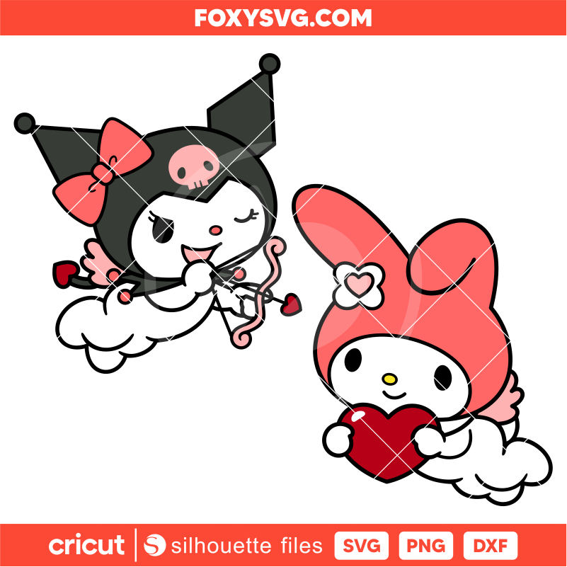 Valentine My Melody & Kuromi Bundle Svg,  Valentine’s Day Svg, Hello Kitty Svg, Cricut, Silhouette SVG Cut File
