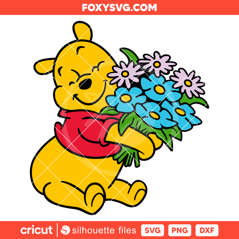 Winnie the Pooh Flowers Svg, Happy Easter Svg, Disney Svg, Cricut, Silhouette SVG Cut File