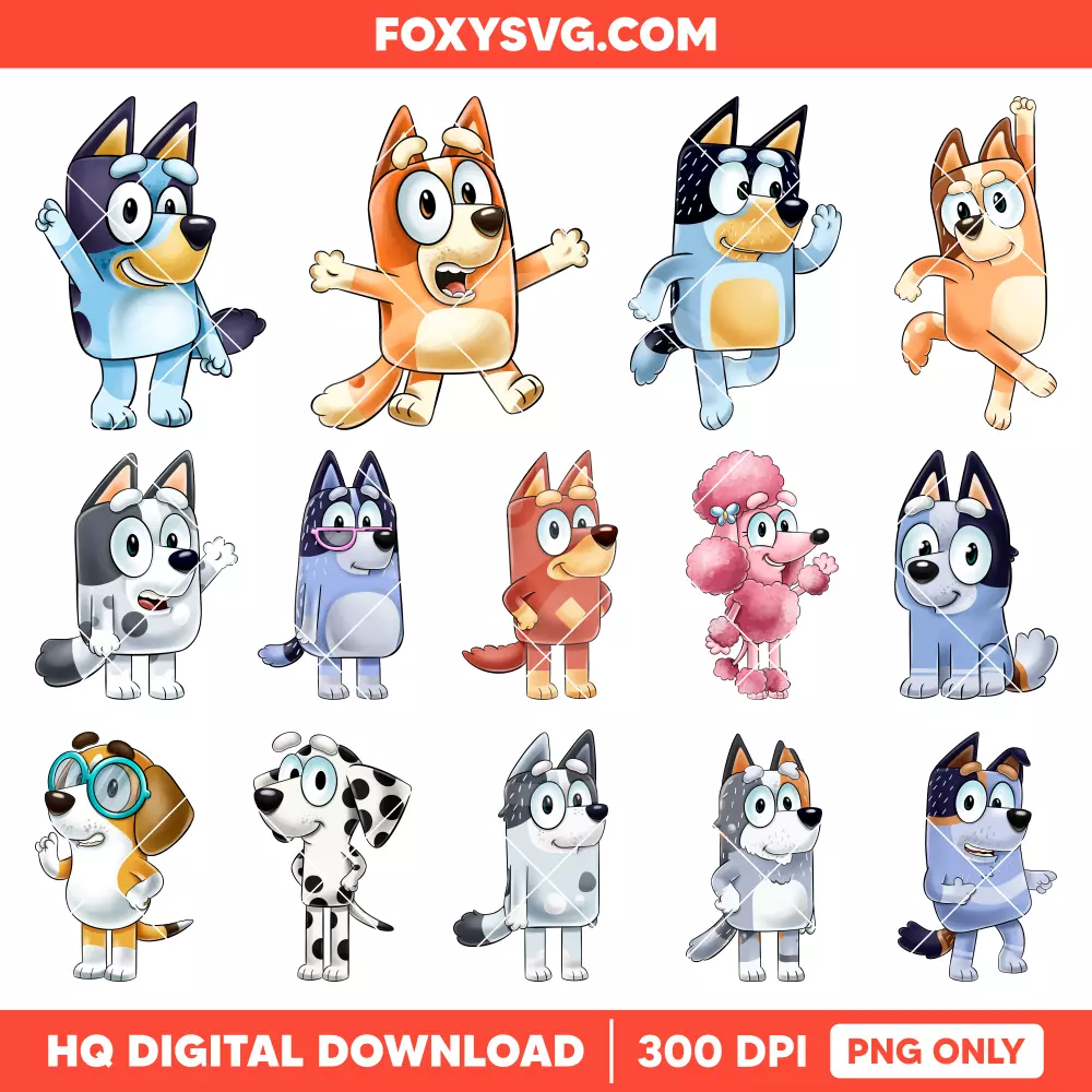 Bluey & Friends Bundle PNG, Bluey Dog PNG, Disney PNG, Sublimation PNG