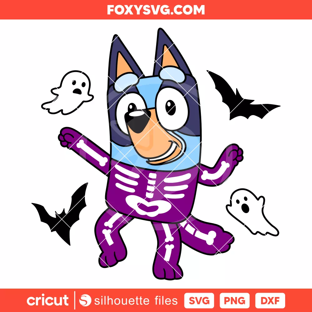 Bluey Halloween Skeleton Svg, Bluey the Dog Svg, Halloween Svg, Cricut, Silhouette SVG Cut File