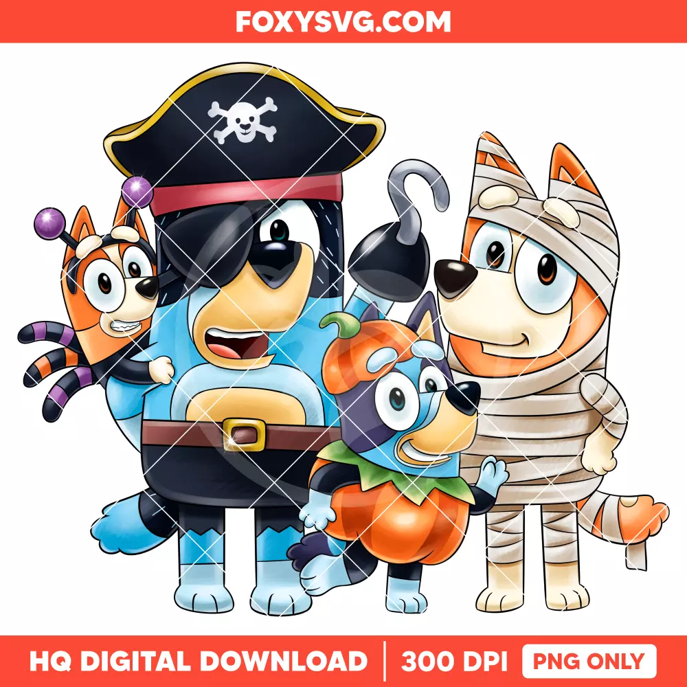 Bluey, Bingo & Friends Halloween Family PNG, Happy Halloween PNG, Disney PNG, Sublimation PNG