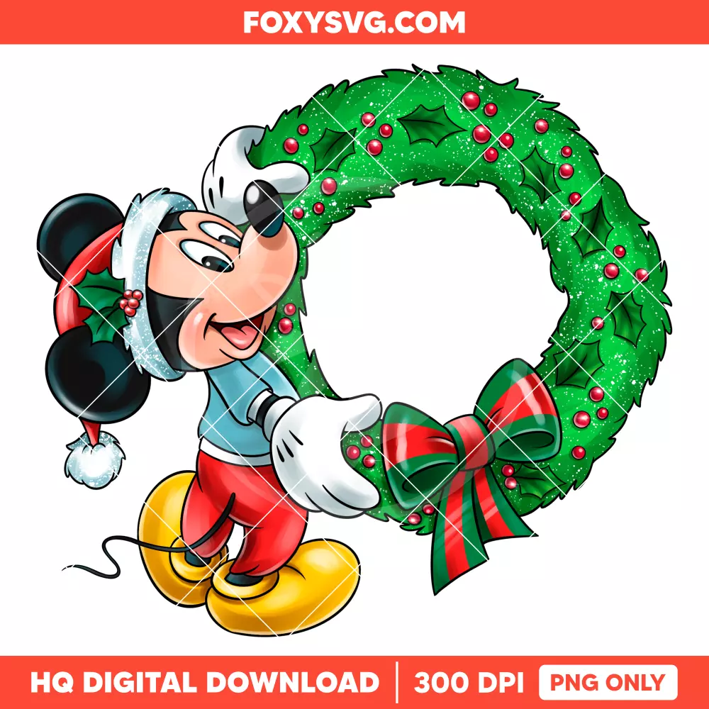 Mickey Christmas Wreath PNG, Merry Christmas PNG, Disney PNG, Sublimation PNG