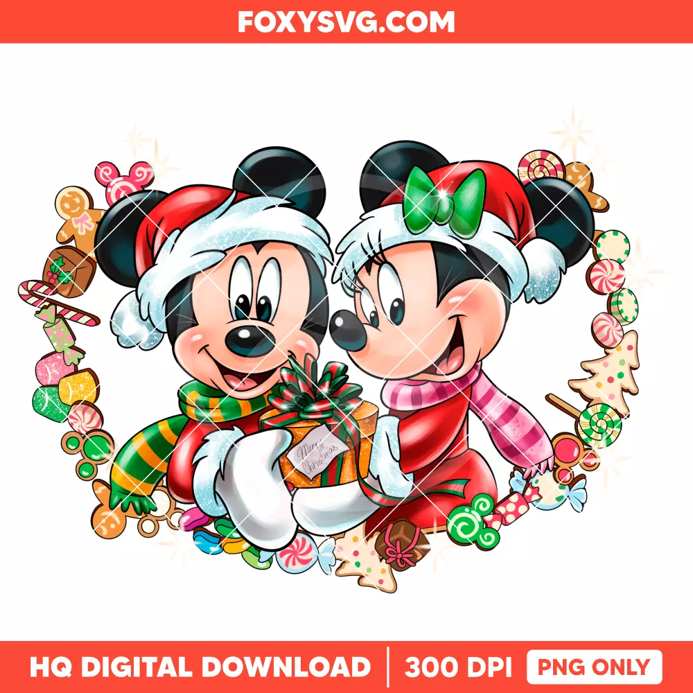 Mickey, Minnie Christmas Wreath PNG, Merry Christmas PNG, Disney PNG, Sublimation PNG