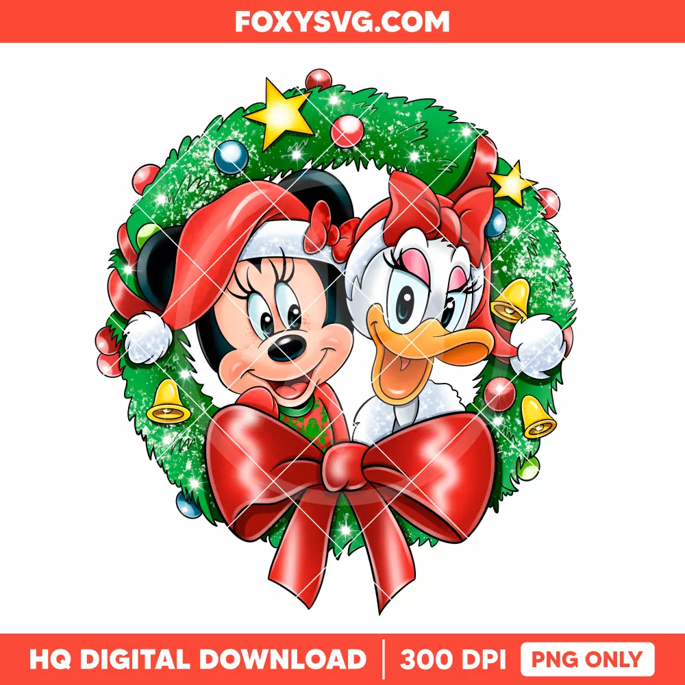 Minnie and Daisy Christmas Wreath PNG, Merry Christmas PNG, Disney PNG, Sublimation PNG