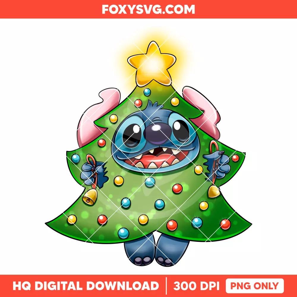 Stitch Christmas Tree PNG, Lilo & Stitch PNG, Merry Christmas PNG, Disney PNG, Sublimation PNG