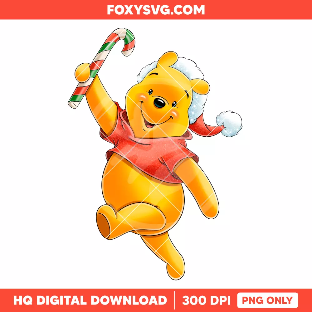 Winnie the Pooh Christmas Candy PNG, Merry Christmas PNG, Disney PNG, Sublimation PNG