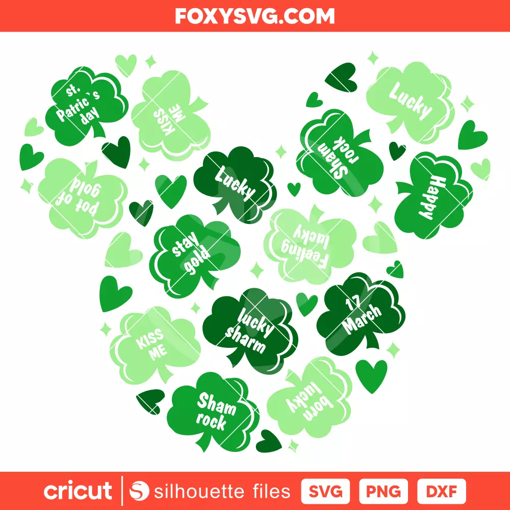 Clover Words Mickey Svg, St. Patrick’s Day Svg, Disney Svg, Cricut, Silhouette SVG Cut File