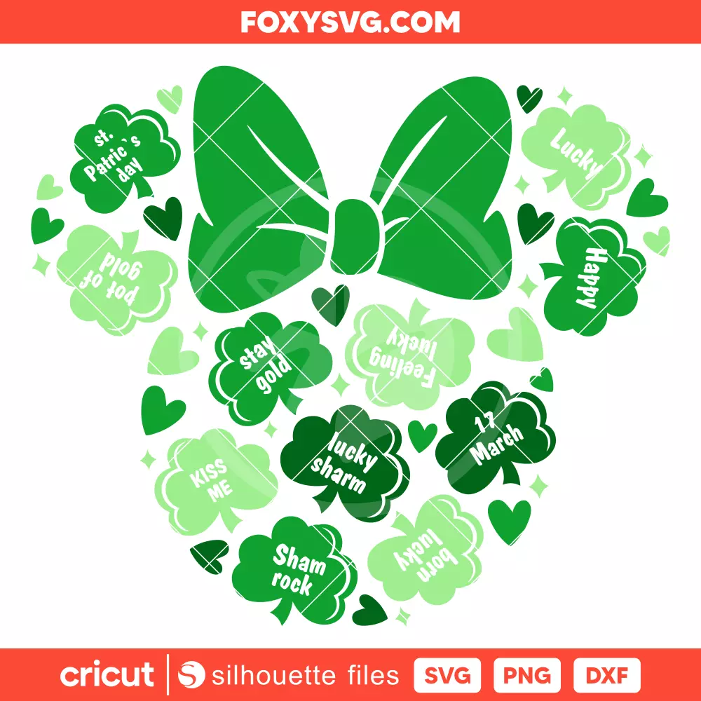 Clover Words Minnie Svg, St. Patrick’s Day Svg, Disney Svg, Cricut, Silhouette SVG Cut File