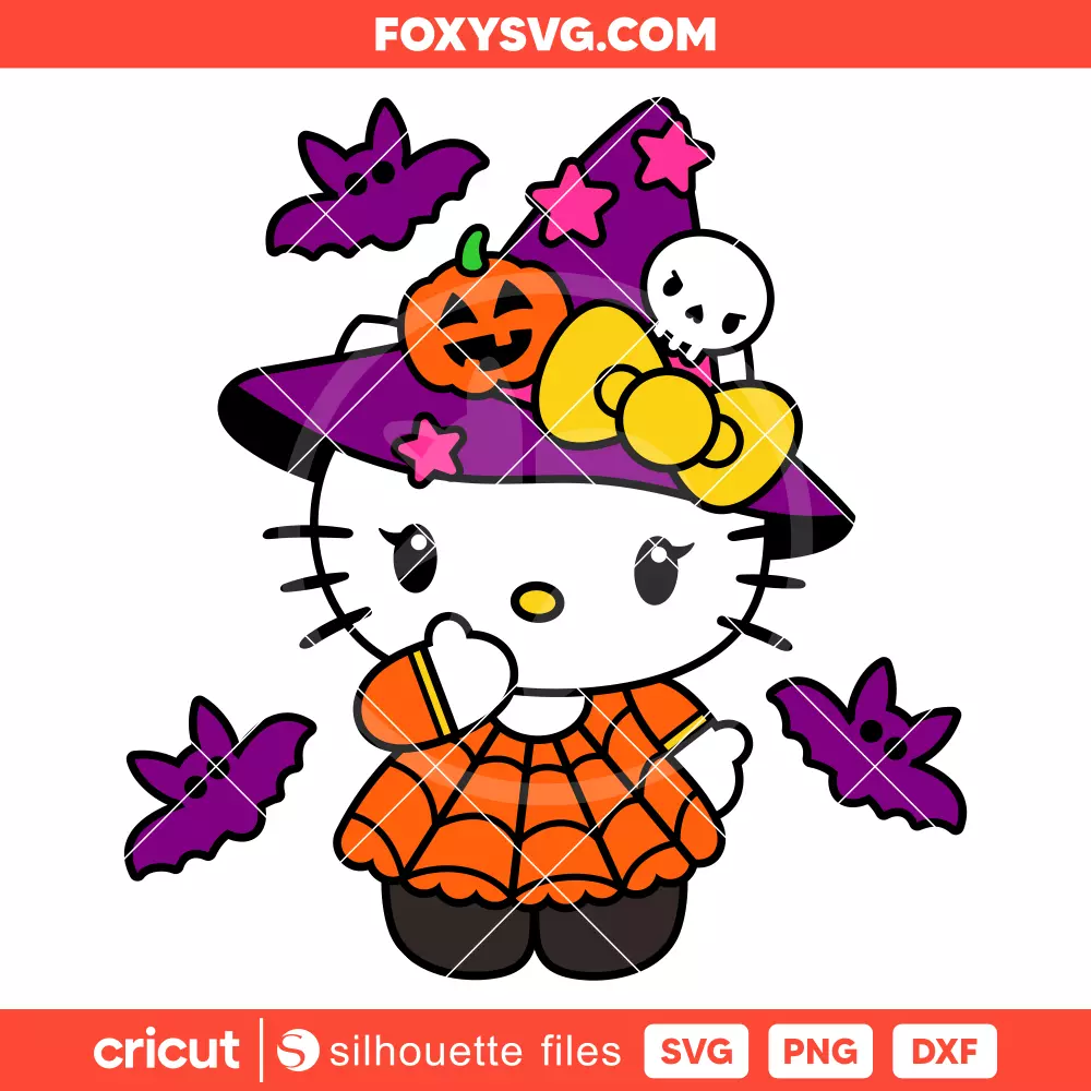 Cute Witch Hello Kitty Svg, Sanrio Svg, Halloween Svg, Cricut, Silhouette SVG Cut File
