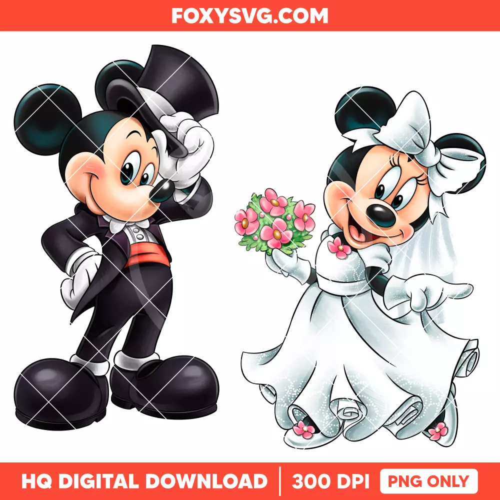 Mickey & Minnie Groom & Bride PNG Bundle, Wedding Day PNG, Disney PNG, Sublimation PNG