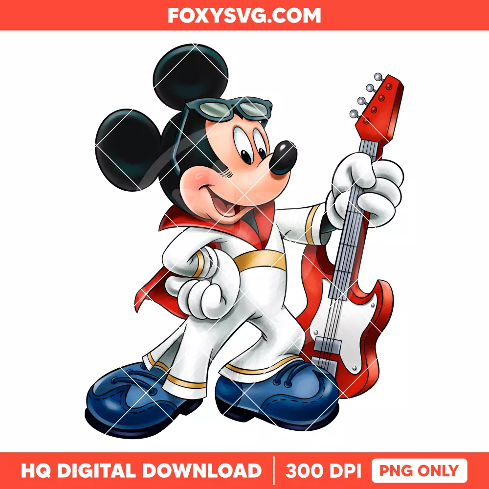 Mickey Elvis Guitar PNG, Mickey & Friends PNG, Disney PNG, Sublimation PNG