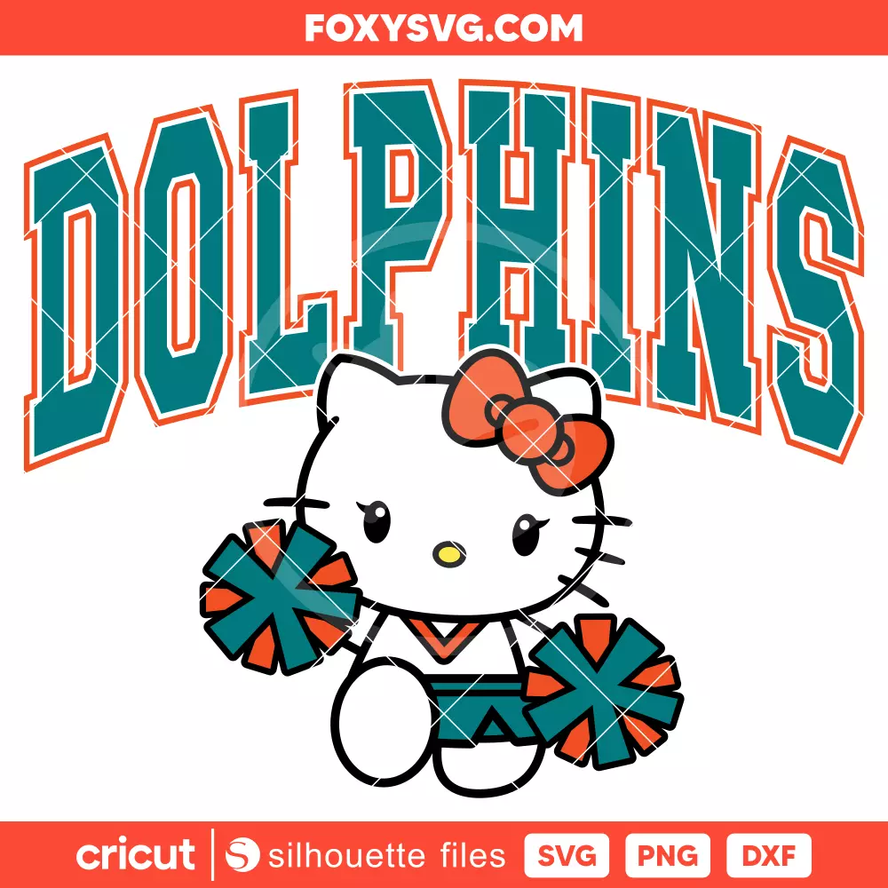 Hello Kitty Dolphins Cheerleader Svg, NFL Football Svg, Sanrio Svg, Cricut, Silhouette SVG Cut File