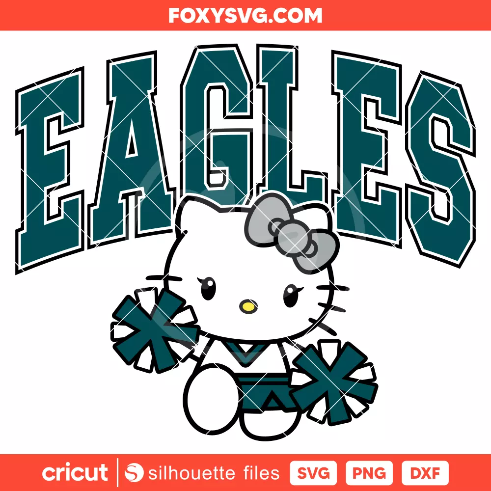 Hello Kitty Eagles Cheerleader Svg, NFL Football Svg, Sanrio Svg, Cricut, Silhouette SVG Cut File