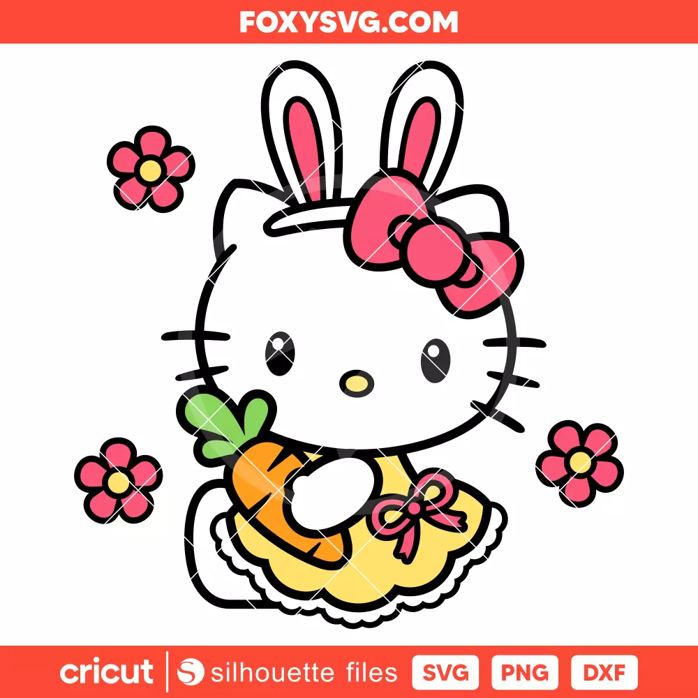 Hello Kitty Easter Bunny with Carrot Svg, Happy Easter Svg, Sanrio Svg, Cricut, Silhouette SVG Cut File