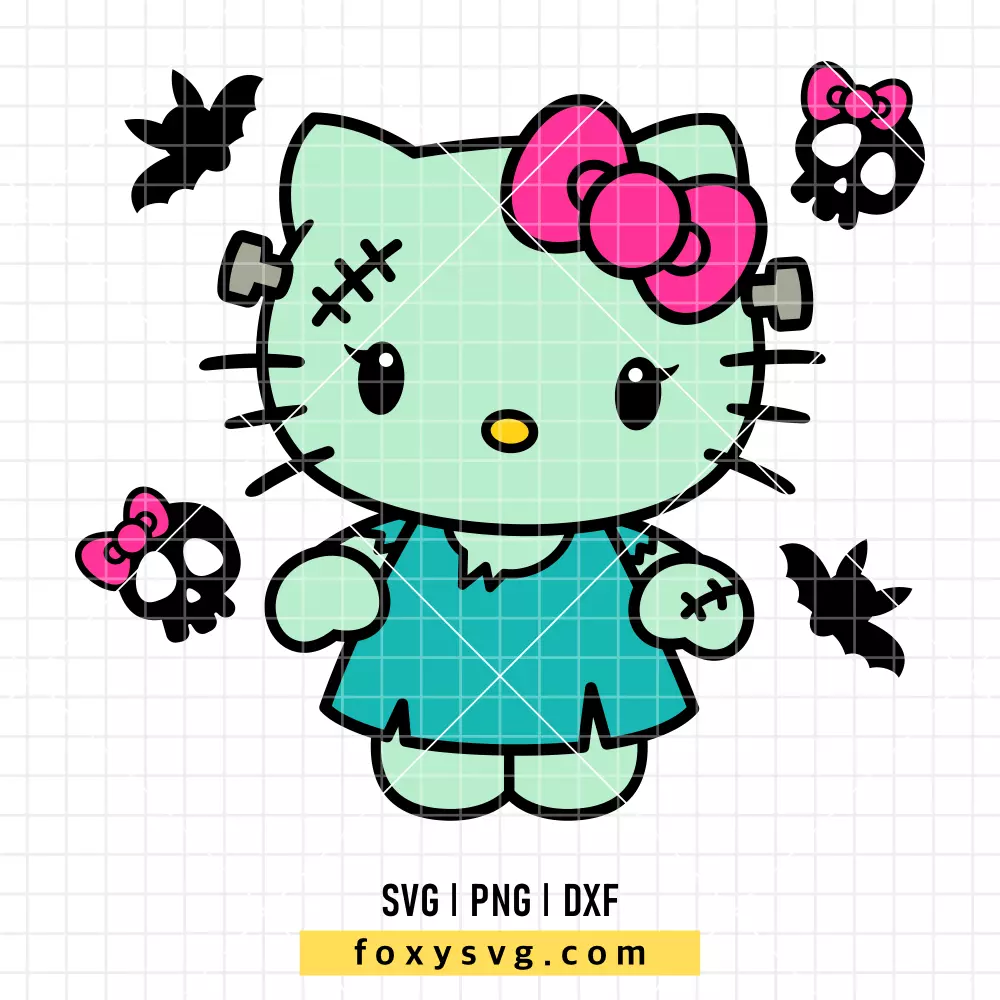 Frankenstein Hello Kitty SVG | Sanrio SVG PNG Design for Cricut, Silhouette