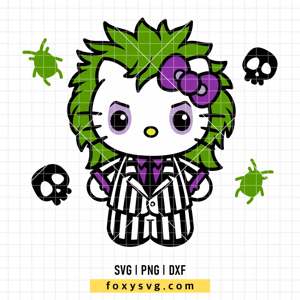 Hello Kitty Beetlejuice SVG | Sanrio SVG PNG Design for Cricut, Silhouette
