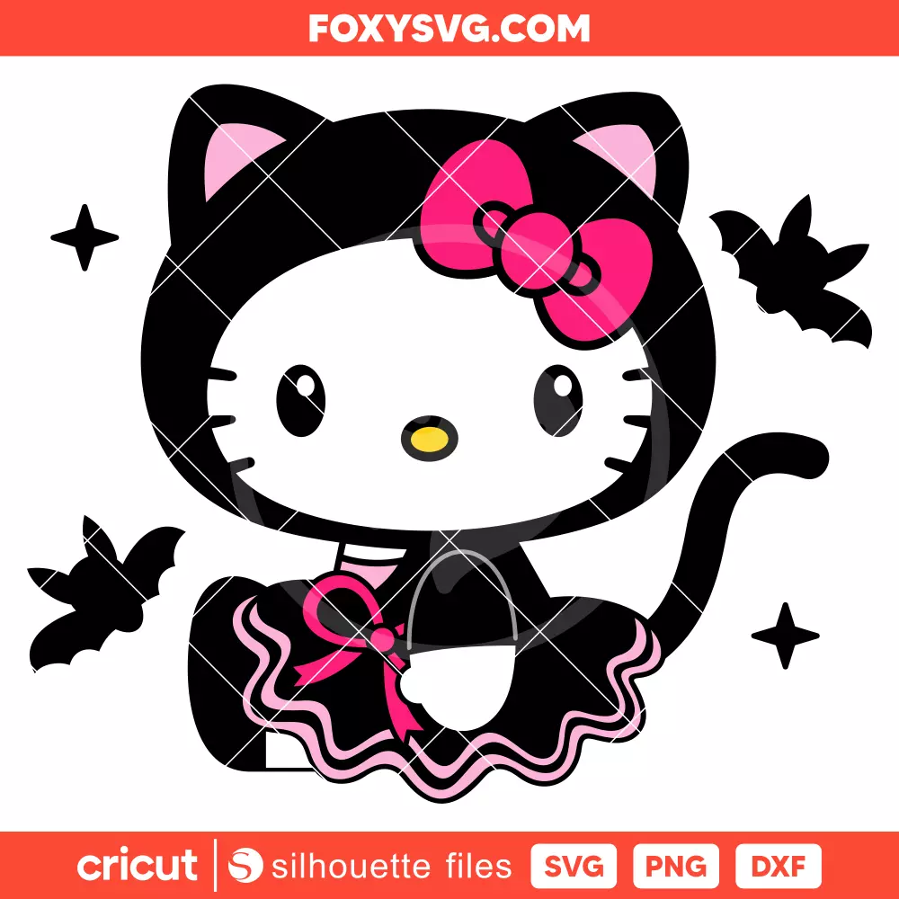 Hello Kitty Black Cat Lolita Svg, Sanrio Svg, Halloween Svg, Cricut, Silhouette SVG Cut File