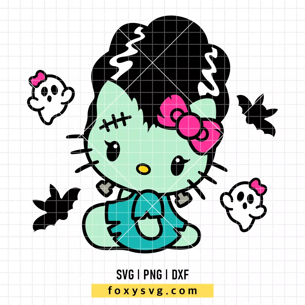 Hello Kitty Bride of Frankenstein SVG | Sanrio SVG PNG Design for Cricut, Silhouette
