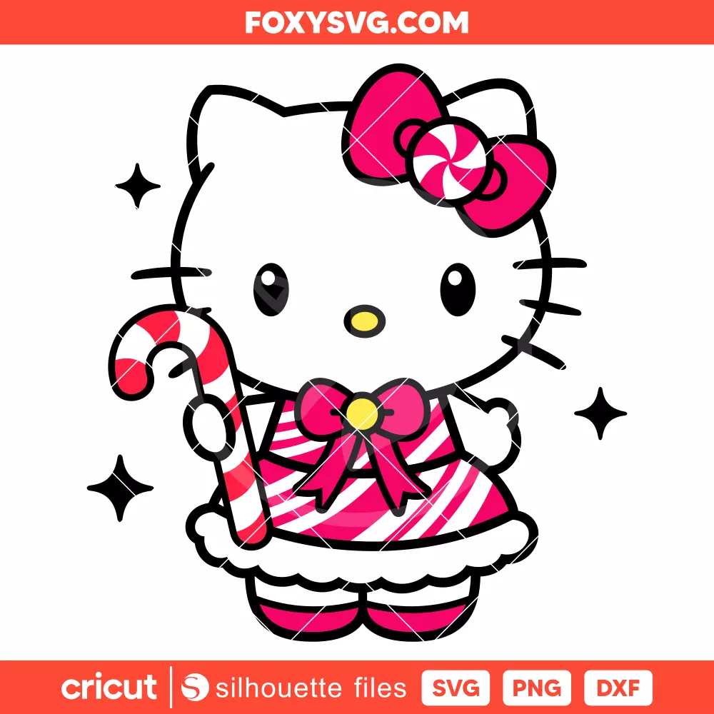 Hello Kitty Candy Cane Svg, Christmas Svg, Sanrio Svg, Cricut, Silhouette SVG Cut File
