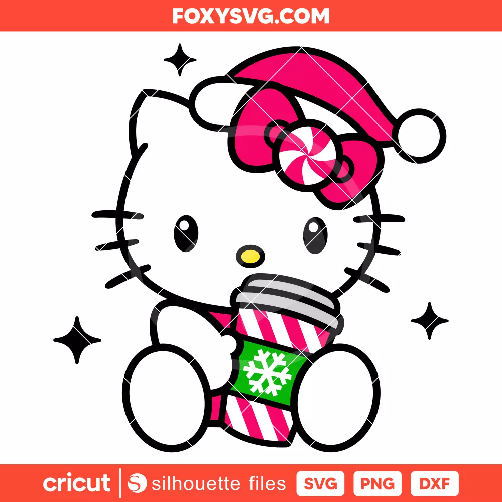 Hello Kitty Christmas Coffee Svg, Christmas Svg, Sanrio Svg, Cricut, Silhouette SVG Cut File