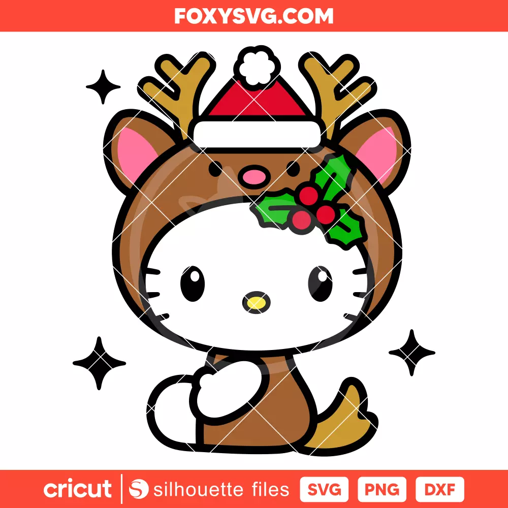 Hello Kitty Christmas Reindeer Svg, Christmas Svg, Sanrio Svg, Cricut, Silhouette SVG Cut File