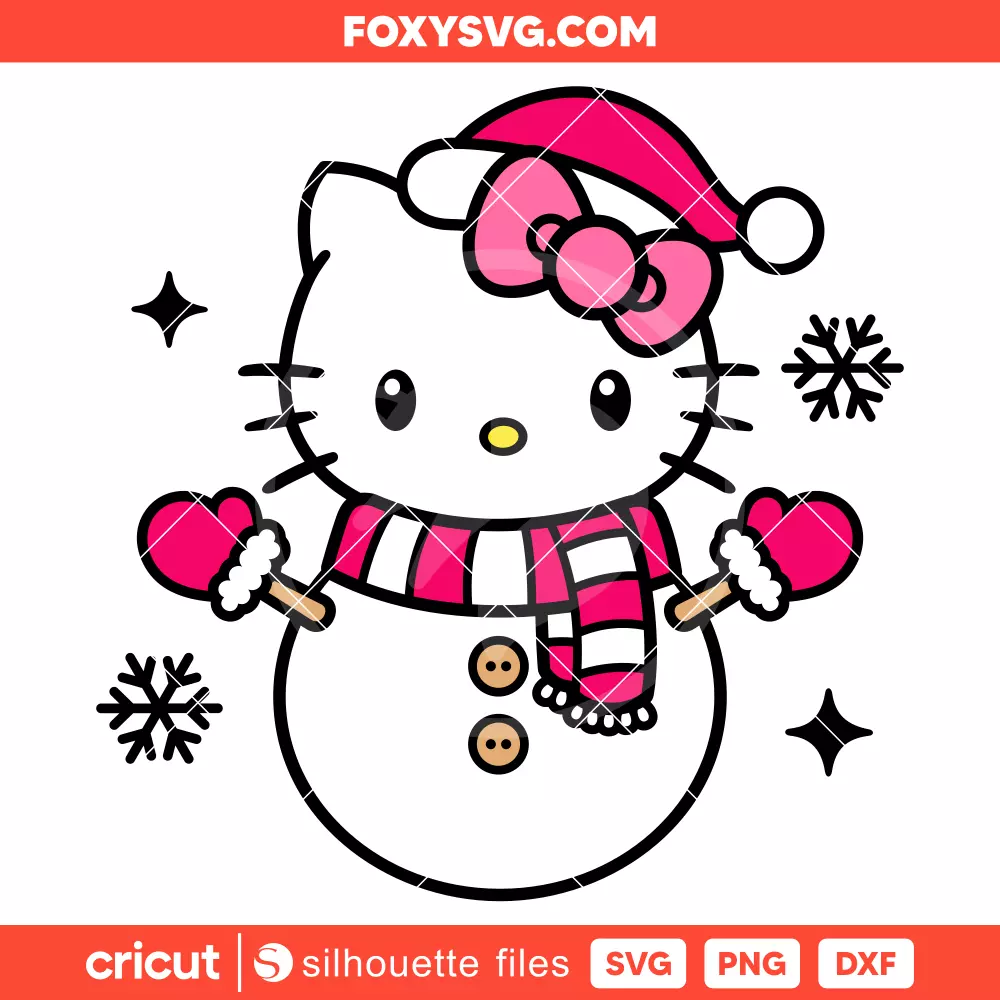 Hello Kitty Christmas Snowman Svg, Christmas Svg, Sanrio Svg, Cricut, Silhouette SVG Cut File