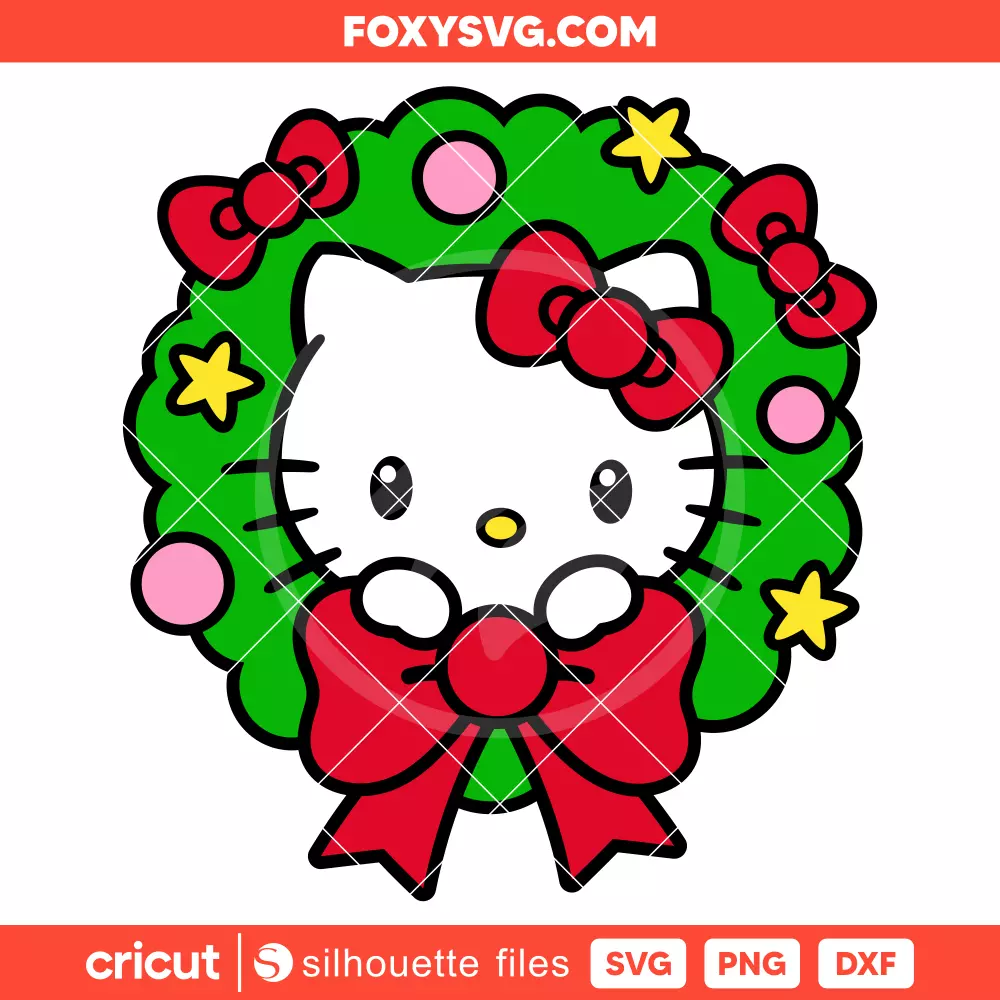 Hello Kitty Christmas Wreath Svg, Christmas Svg, Sanrio Svg, Cricut, Silhouette SVG Cut File