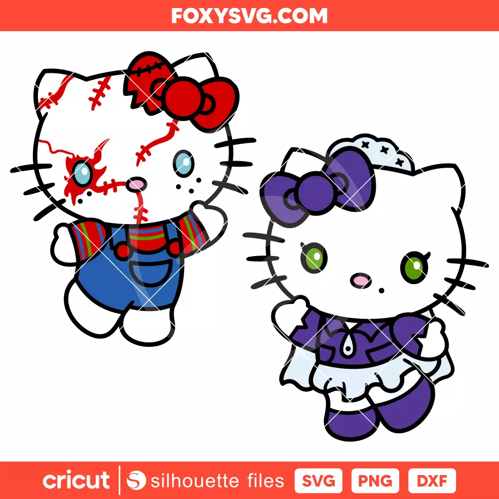 Hello Kitty Chucky and Tiffany Bundle Svg, Sanrio Svg, Halloween Svg, Cricut, Silhouette SVG Cut File