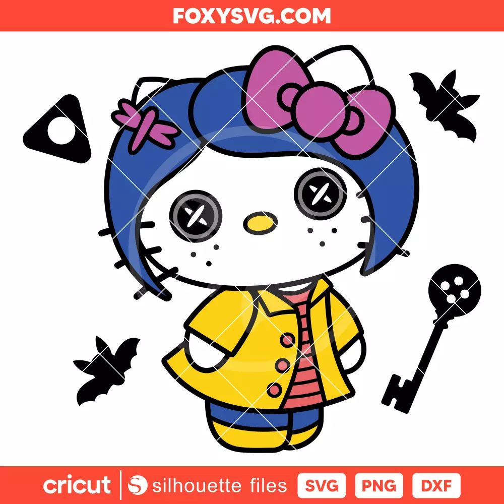 Hello Kitty Coraline Svg, Sanrio Svg, Halloween Svg, Cricut, Silhouette SVG Cut File