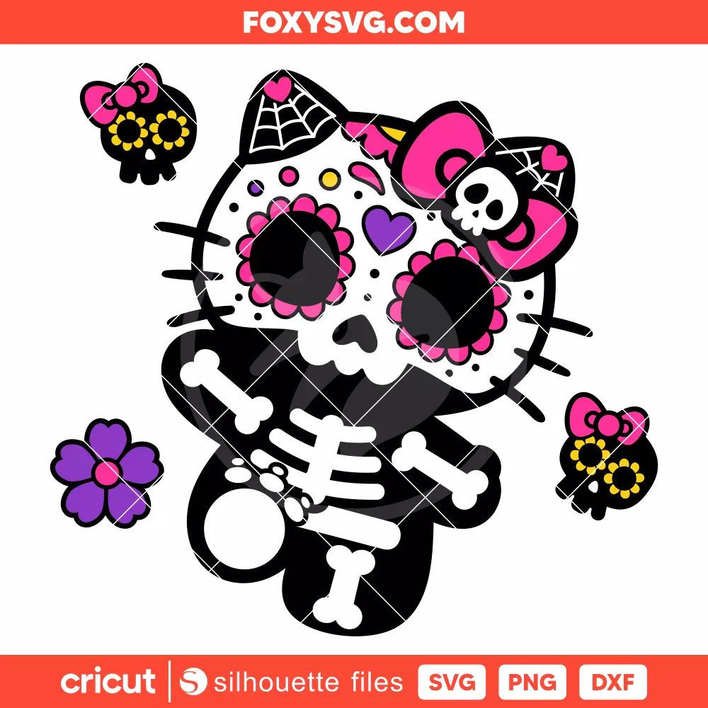 Hello Kitty Day Of The Dead Svg, Kitty Dia De Los Muertos Svg, Sanrio Svg, Cricut, Silhouette SVG Cut File