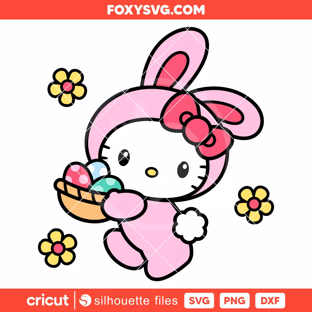 Hello Kitty Easter Bunny Eggs Basket Svg, Happy Easter Svg, Sanrio Svg, Cricut, Silhouette SVG Cut File