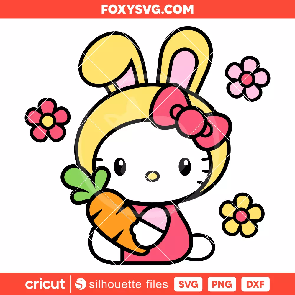 Hello Kitty Easter Bunny with Carrot Svg, Happy Easter Svg, Sanrio Svg, Cricut, Silhouette SVG Cut File