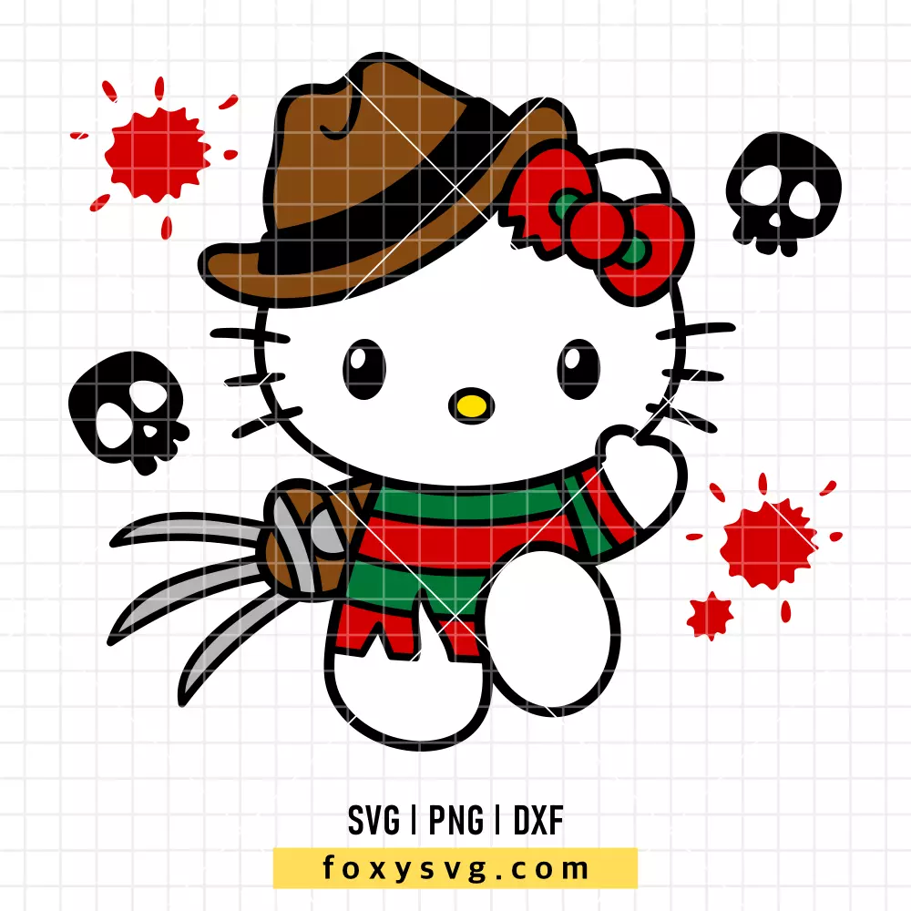 Hello Kitty Freddy Krueger SVG | Sanrio SVG PNG Design for Cricut, Silhouette