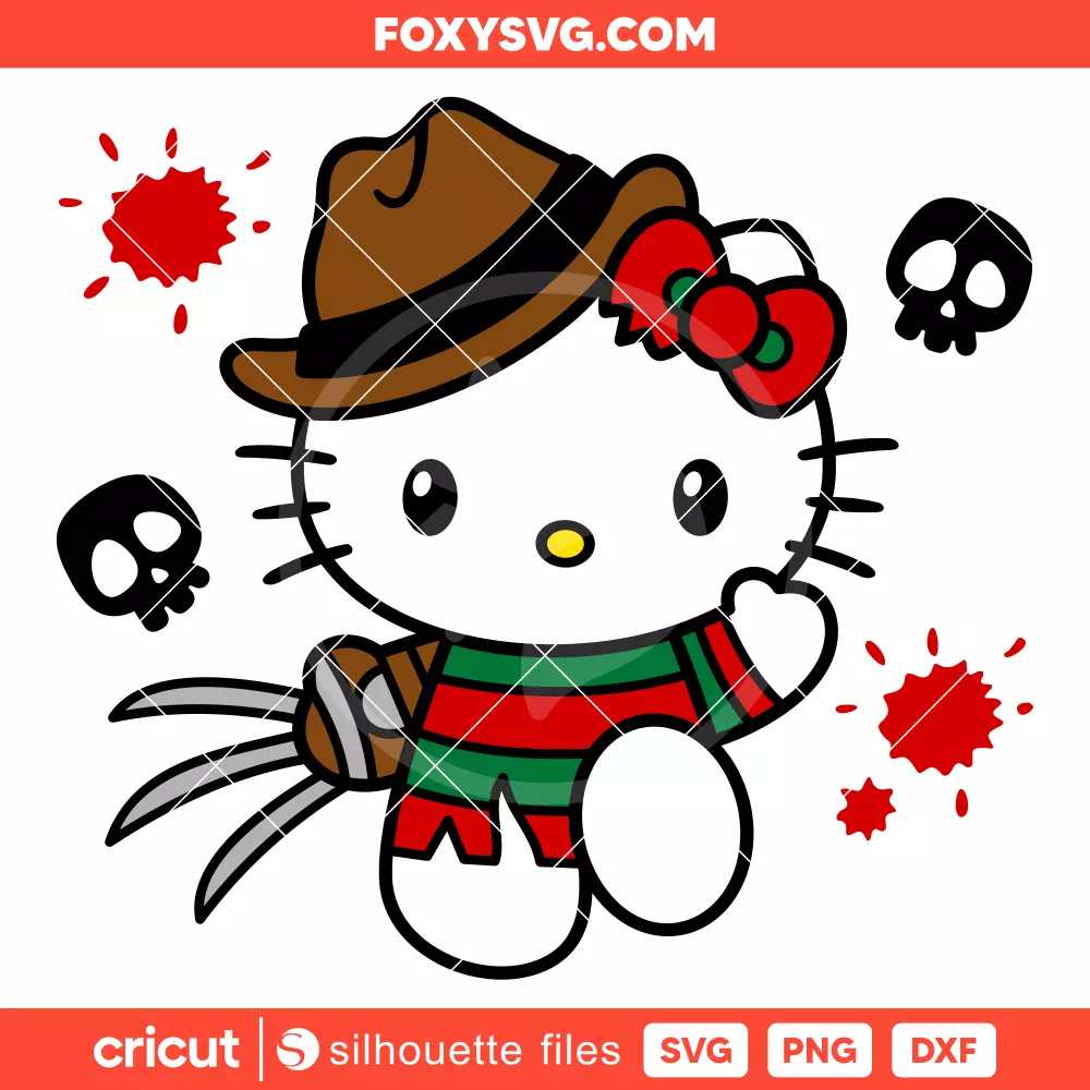 Hello Kitty Freddy Krueger Svg, Sanrio Svg, Halloween Horror Svg, Cricut, Silhouette SVG Cut File