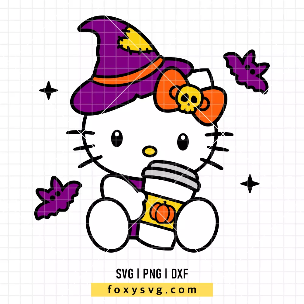 Hello Kitty Halloween Coffee SVG | Sanrio SVG PNG Design for Cricut, Silhouette